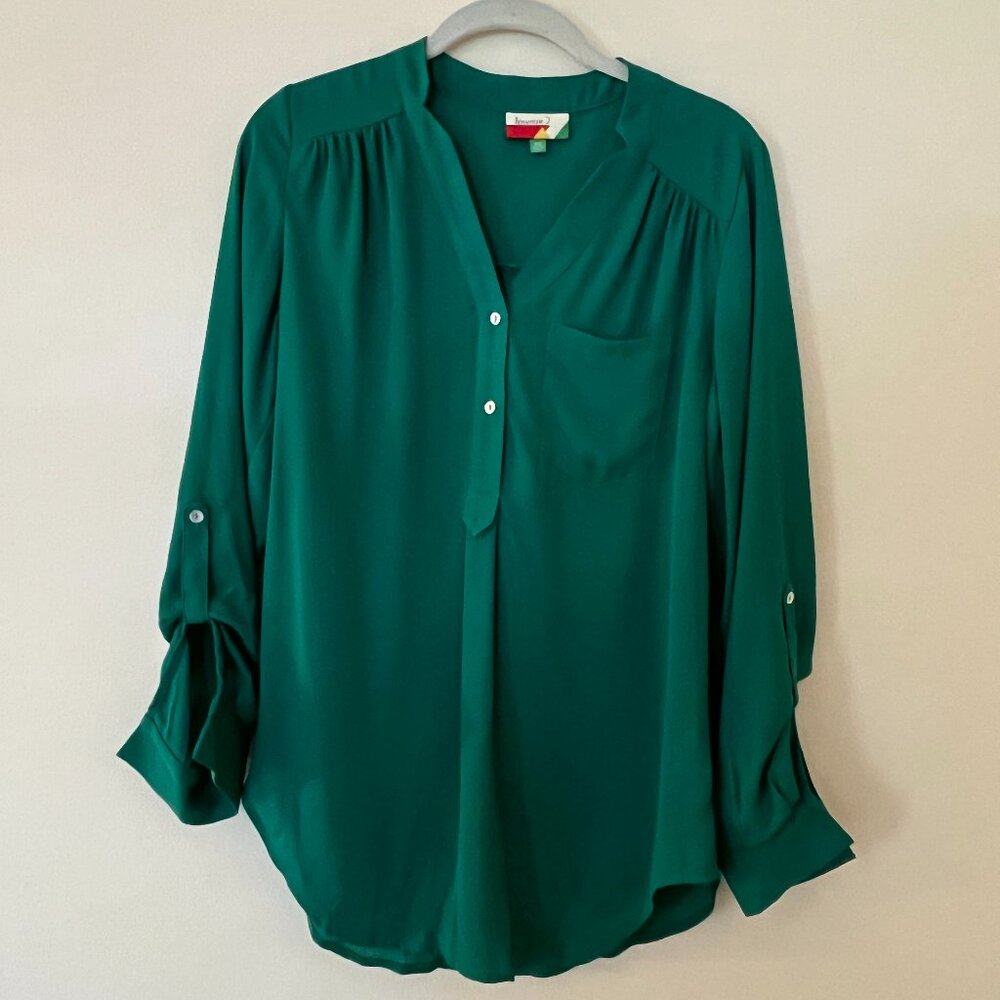 Modcloth Fervour Green V-Neck Blouse XS
